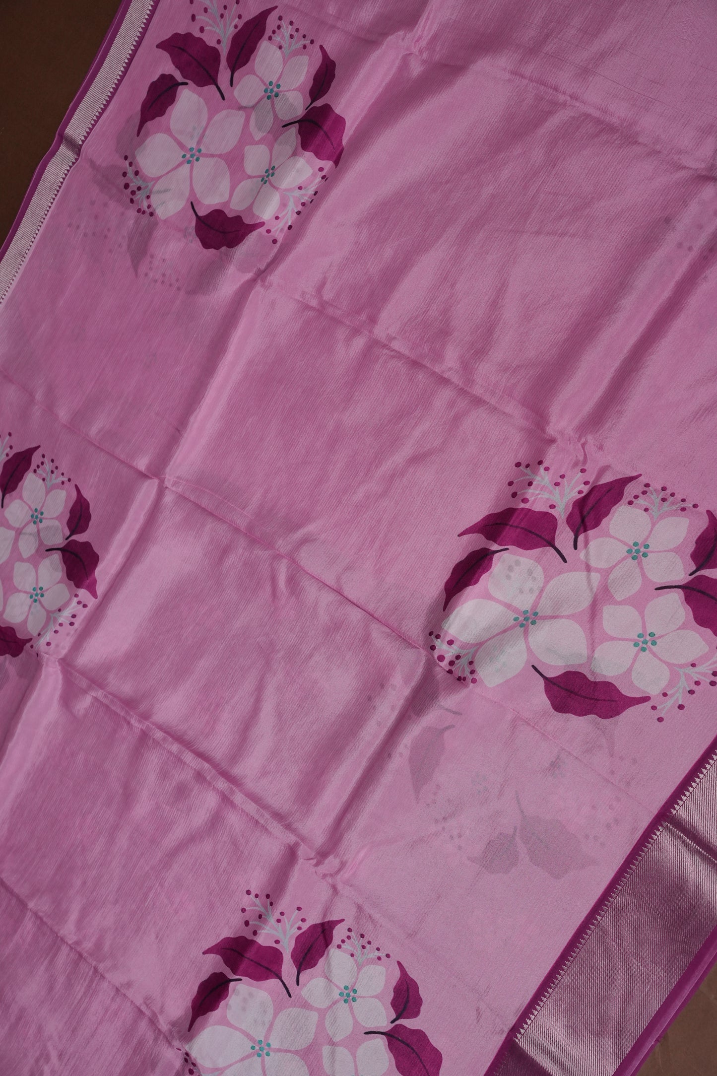 Mangalagiri Printed Silk Saree - Blush Pink & Wine Purple