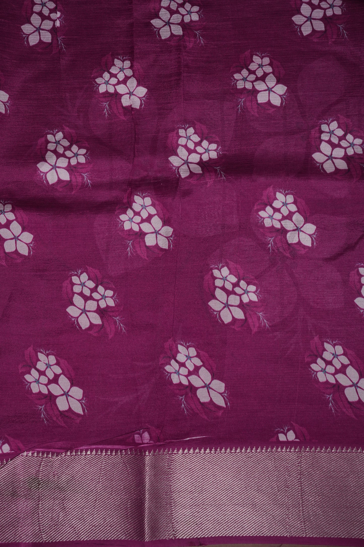 Mangalagiri Printed Silk Saree - Blush Pink & Wine Purple