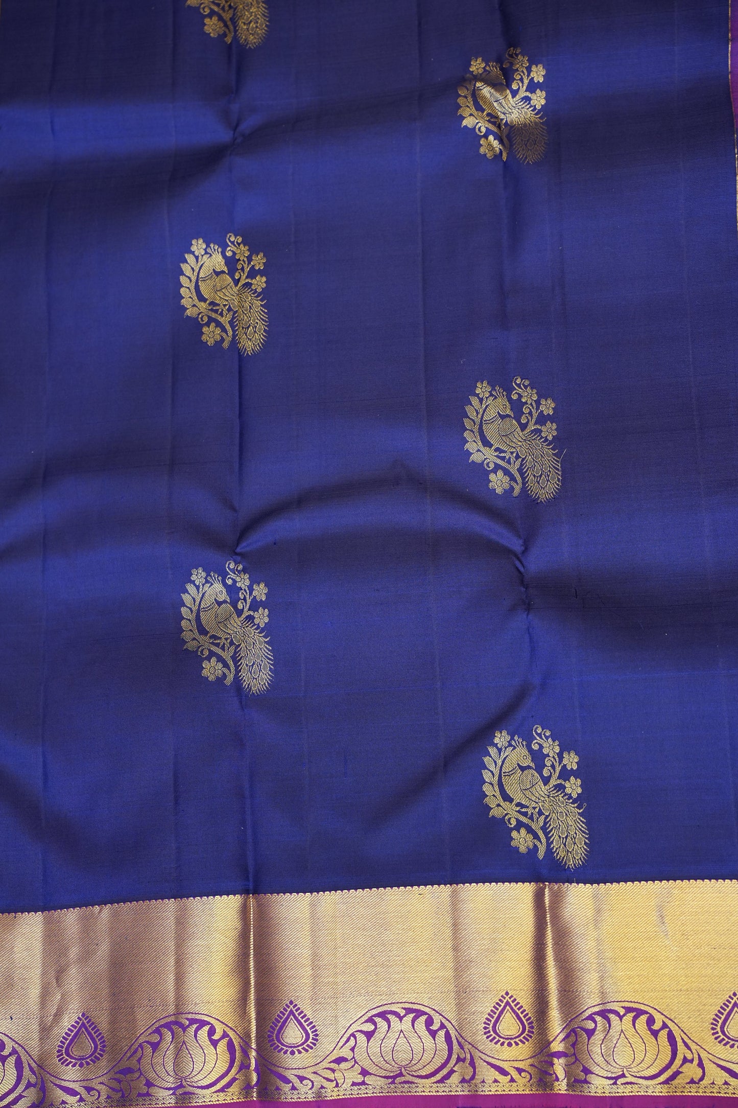 Royal Blue & Magenta Pure Kanchivaram Silk Saree with Rich Gold Zari Weave|Silk Mark Certified