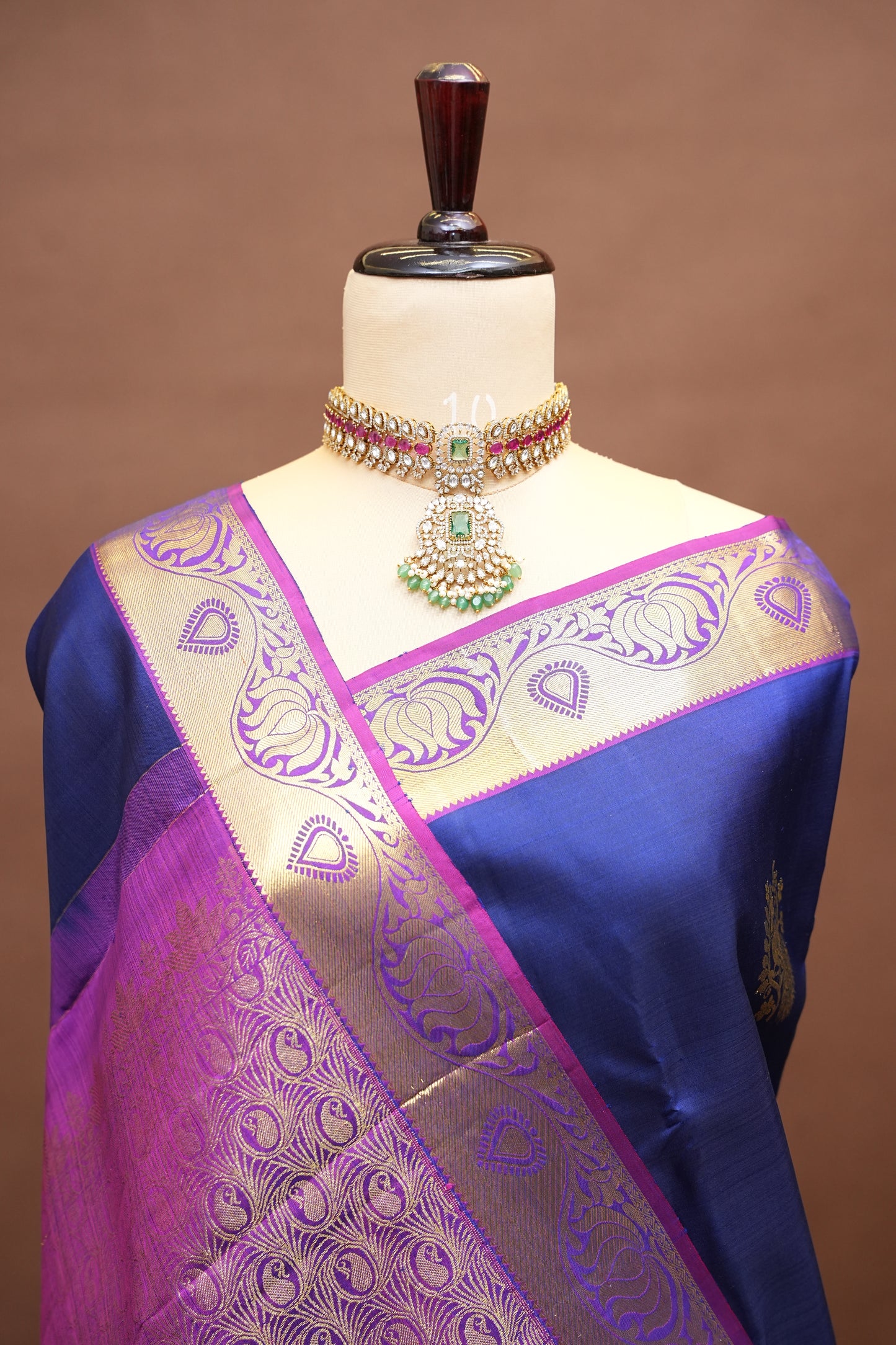 Royal Blue & Magenta Pure Kanchivaram Silk Saree with Rich Gold Zari Weave|Silk Mark Certified