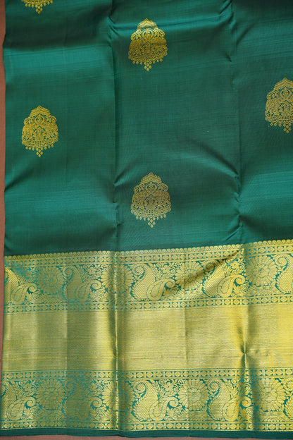 Emerald Green Pure Kanchivaram Silk Saree with Rich Gold Zari Weave|Silk Mark Certified
