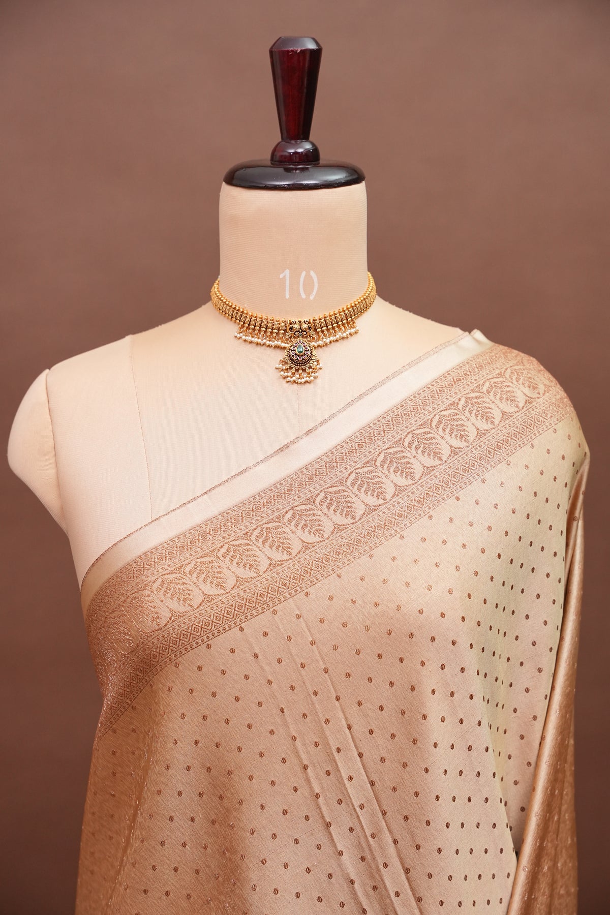 Satin Georgette Banarasi Saree with Antique Buttas & Border – Ivory