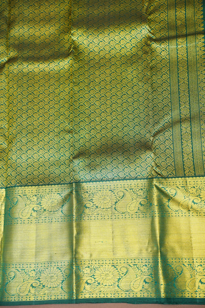 Emerald Green Pure Kanchivaram Silk Saree with Rich Gold Zari Weave|Silk Mark Certified