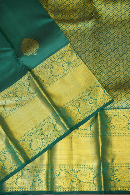 Emerald Green Pure Kanchivaram Silk Saree with Rich Gold Zari Weave|Silk Mark Certified