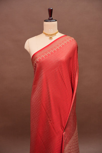 Satin Georgette Banarasi Saree with Antique Buttas & Border – Red