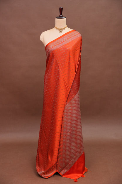 Satin Georgette Banarasi Saree with Antique Buttas & Border – Orange