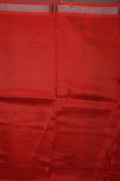 Mangalagiri Printed Silk Saree - Aqua Blue & Coral Orange