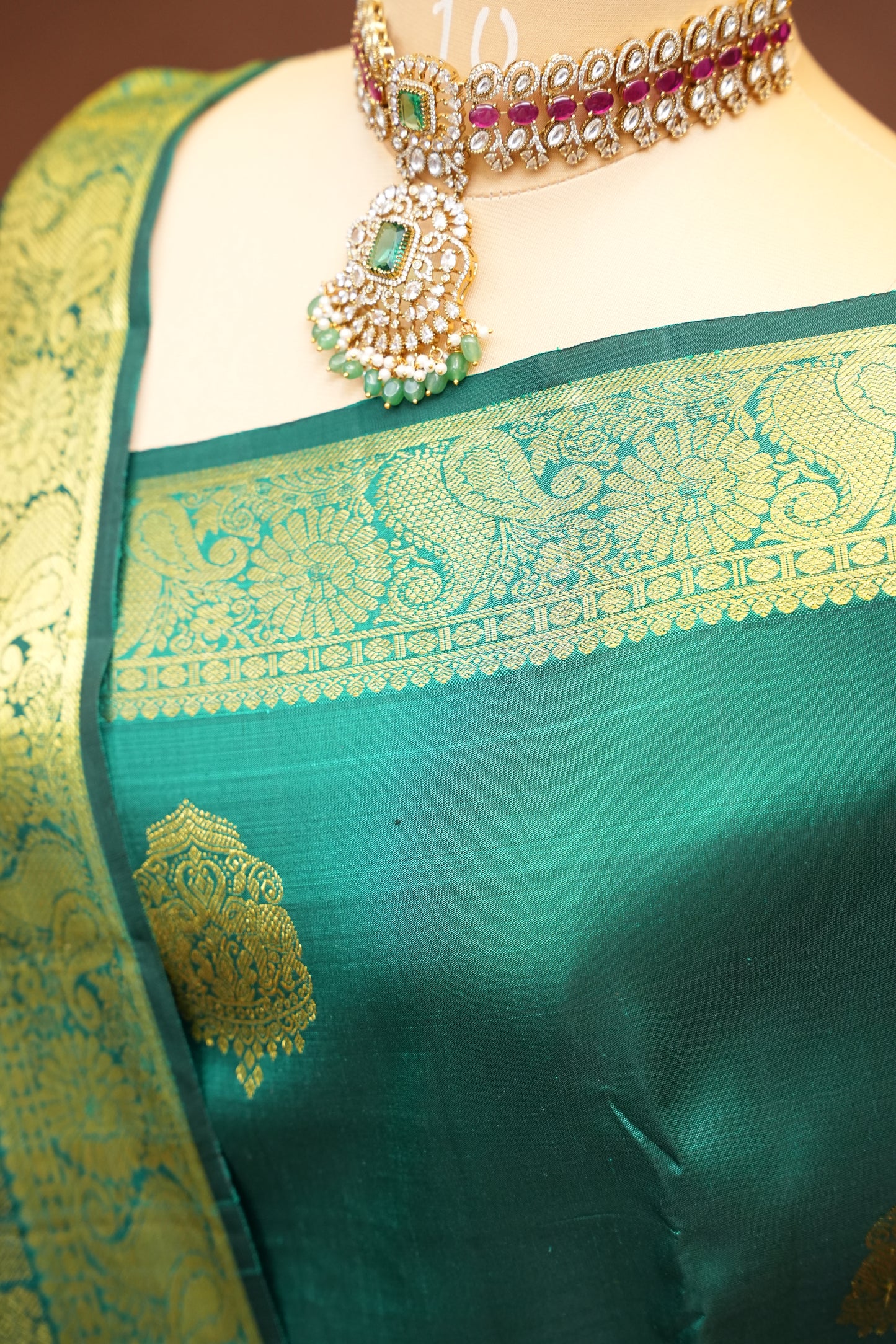 Emerald Green Pure Kanchivaram Silk Saree with Rich Gold Zari Weave|Silk Mark Certified