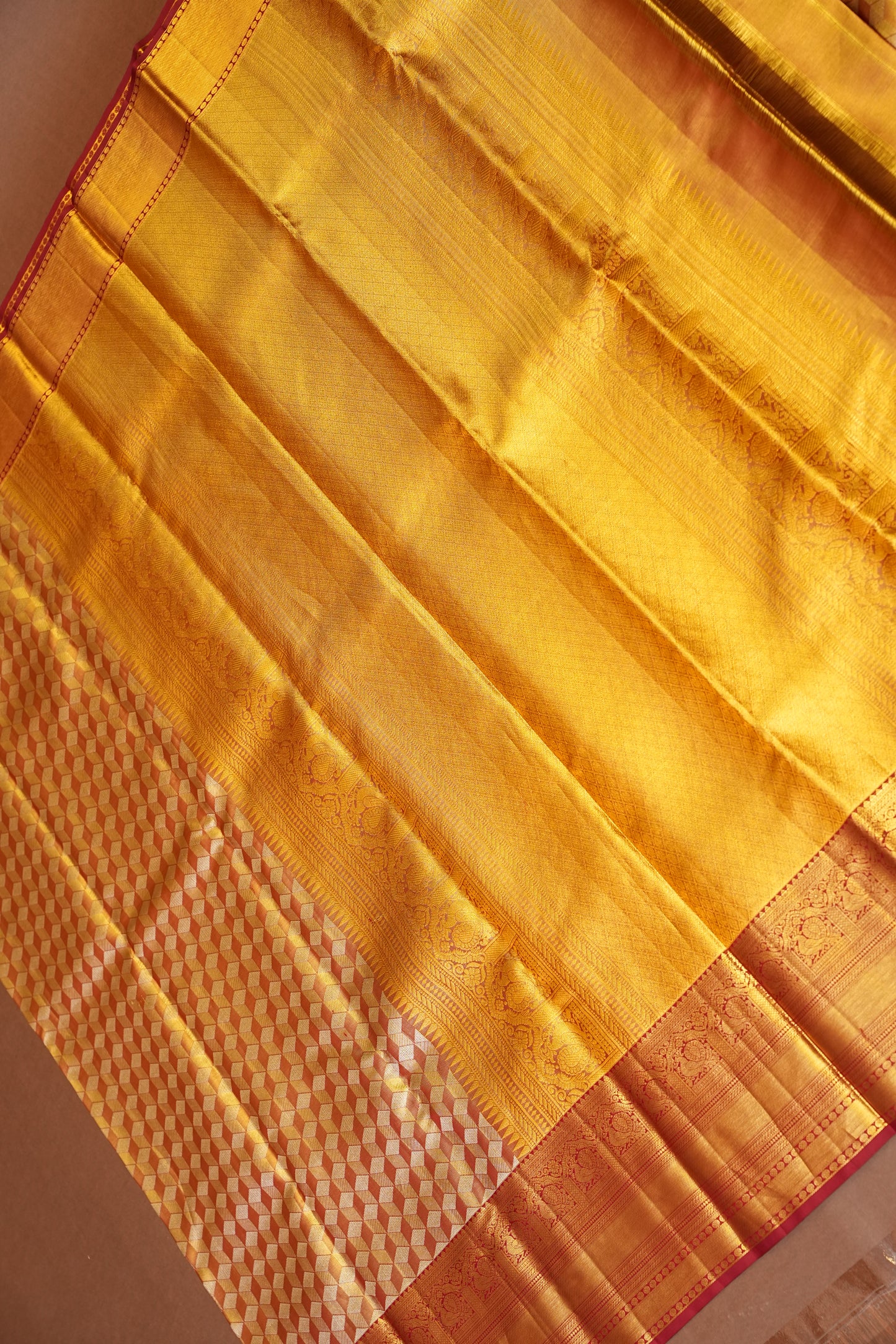 Deep Red with Gold Zari Pure Tissue Kanchipuram Silk Saree|Silk Mark Certified