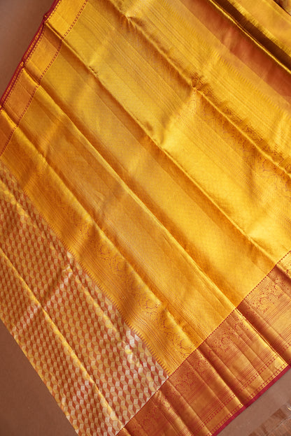 Deep Red with Gold Zari Pure Tissue Kanchipuram Silk Saree|Silk Mark Certified