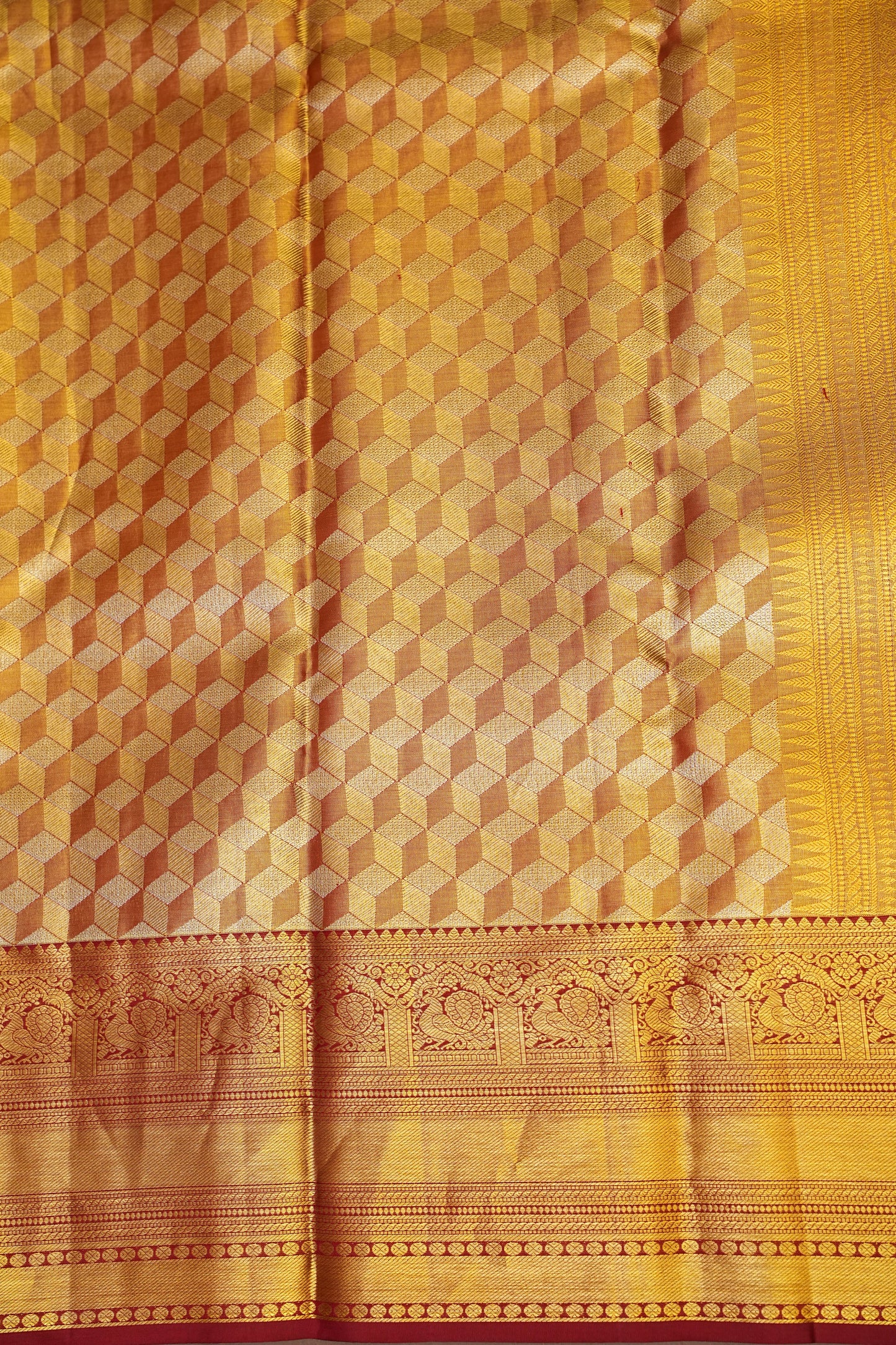 Deep Red with Gold Zari Pure Tissue Kanchipuram Silk Saree|Silk Mark Certified