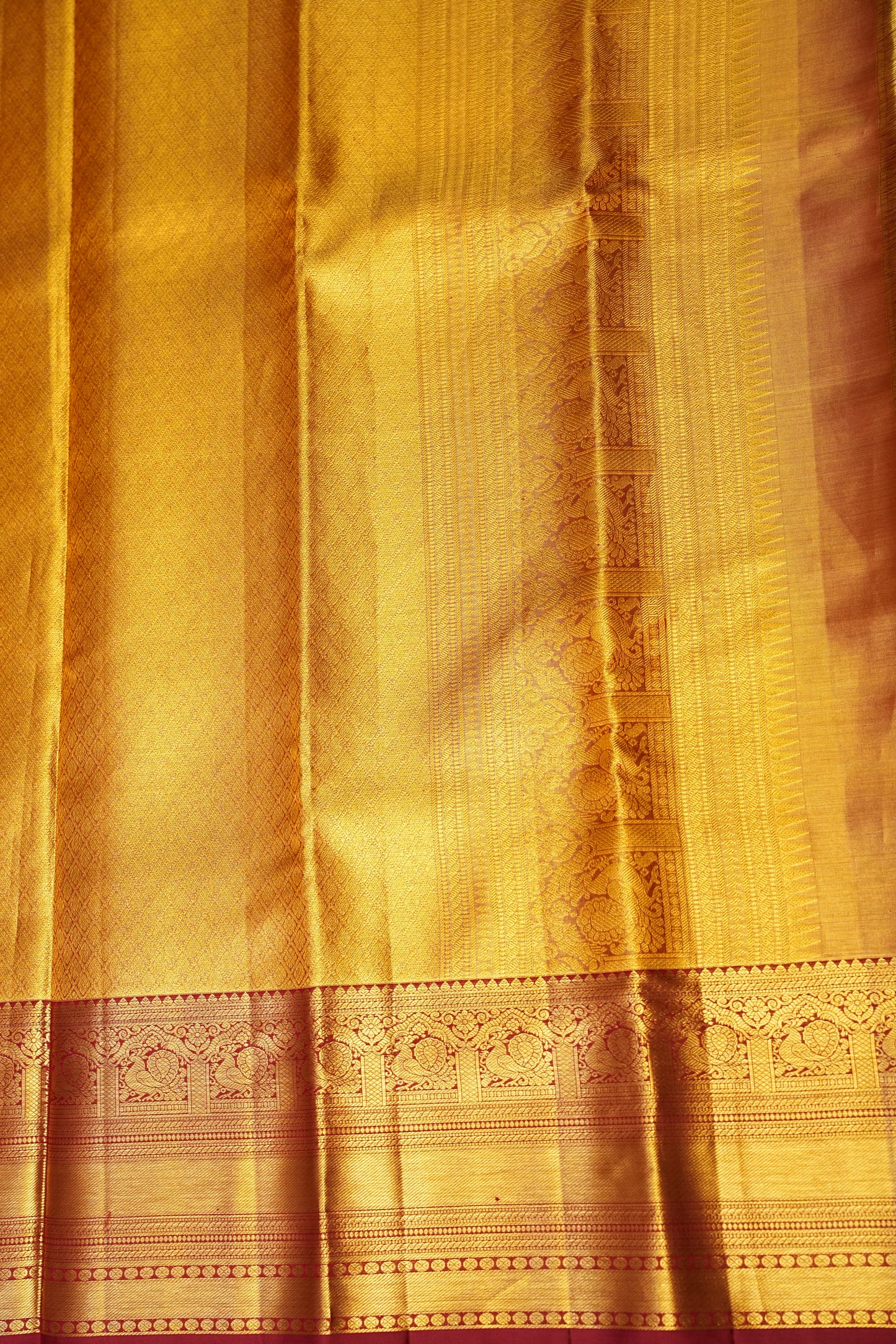 Deep Red with Gold Zari Pure Tissue Kanchipuram Silk Saree|Silk Mark Certified