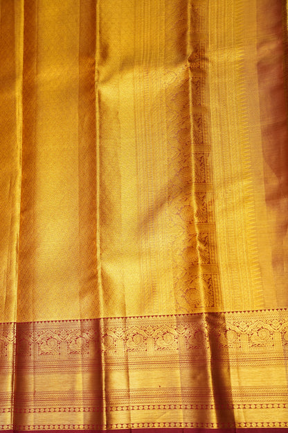 Deep Red with Gold Zari Pure Tissue Kanchipuram Silk Saree|Silk Mark Certified