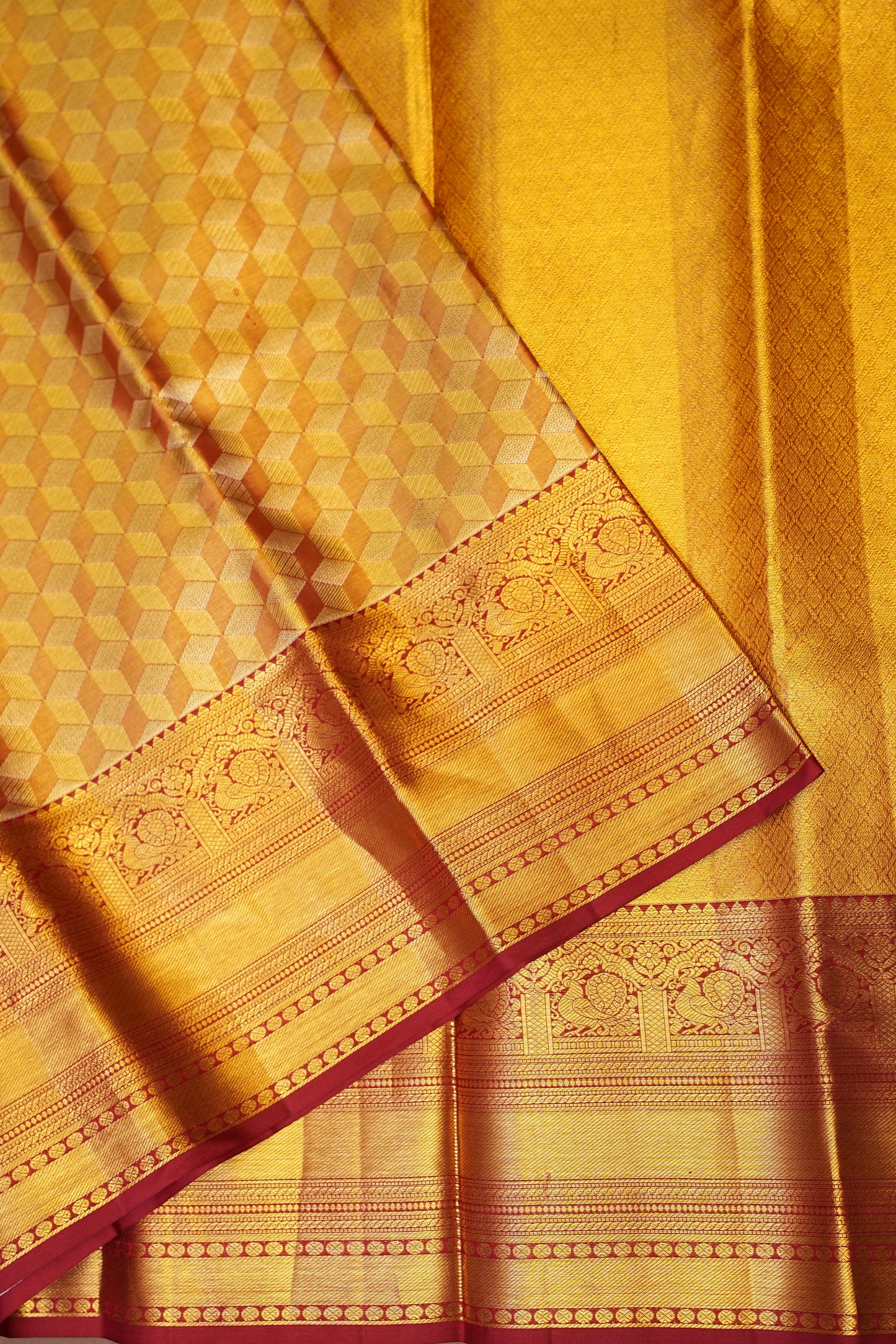 Deep Red with Gold Zari Pure Tissue Kanchipuram Silk Saree|Silk Mark Certified