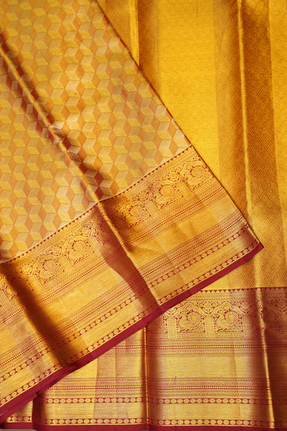 Deep Red with Gold Zari Pure Tissue Kanchipuram Silk Saree|Silk Mark Certified
