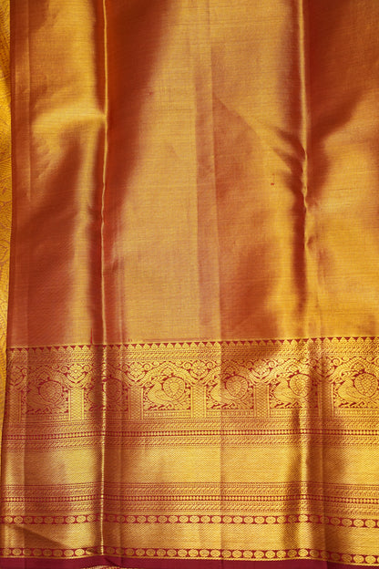 Deep Red with Gold Zari Pure Tissue Kanchipuram Silk Saree|Silk Mark Certified