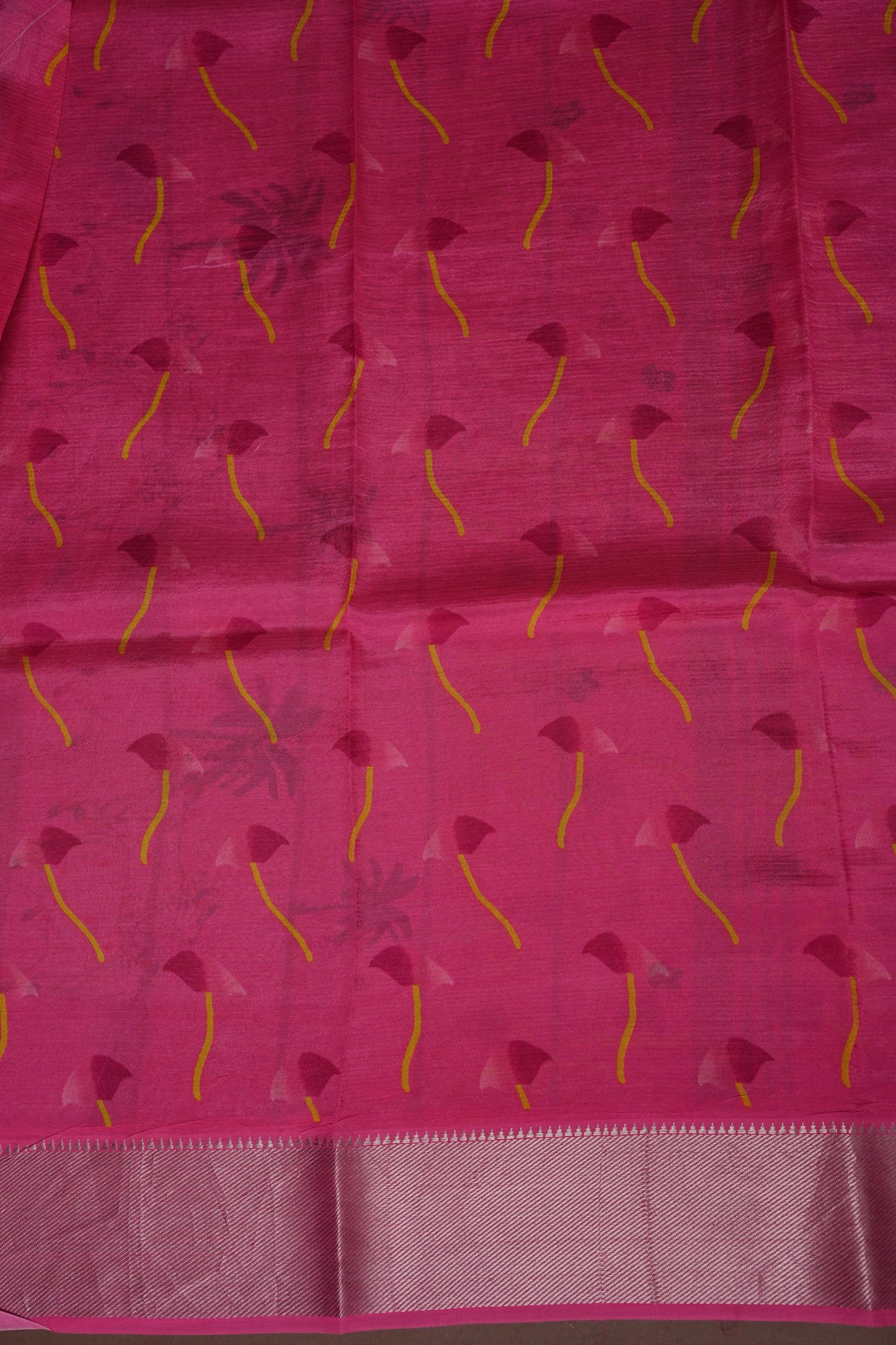 Mangalagiri Printed Silk Saree - Aqua Green & Coral Pink