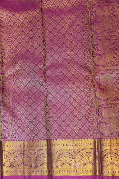 Deep Green & Magenta Pure Kanchivaram Silk Saree with Antique Gold Zari Weave|Silk Mark Certified