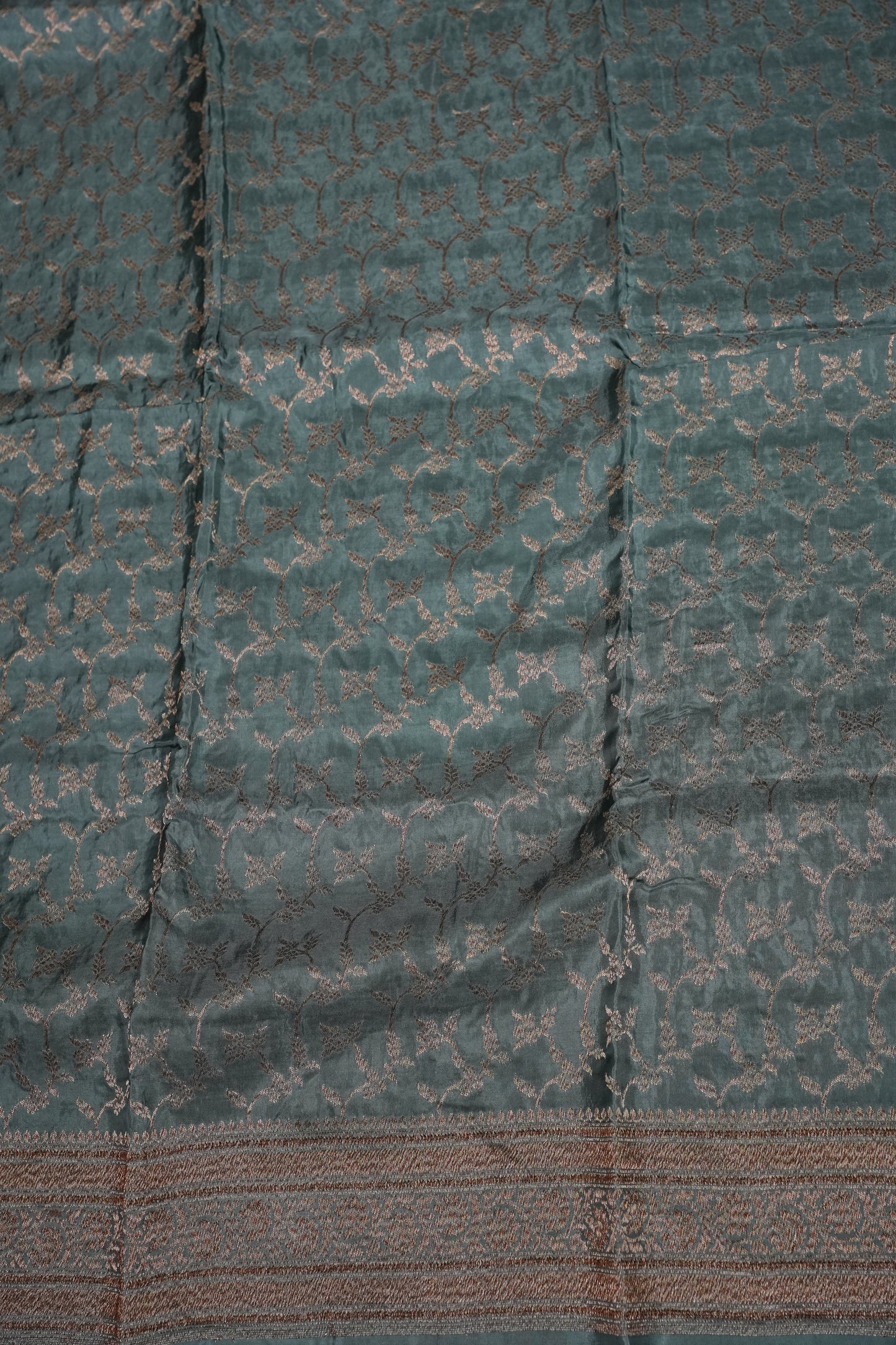Khaddi Georgette Crepe Silk Saree with Antique Border – Blue Grey