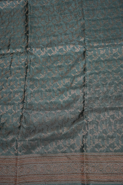 Khaddi Georgette Crepe Silk Saree with Antique Border – Blue Grey