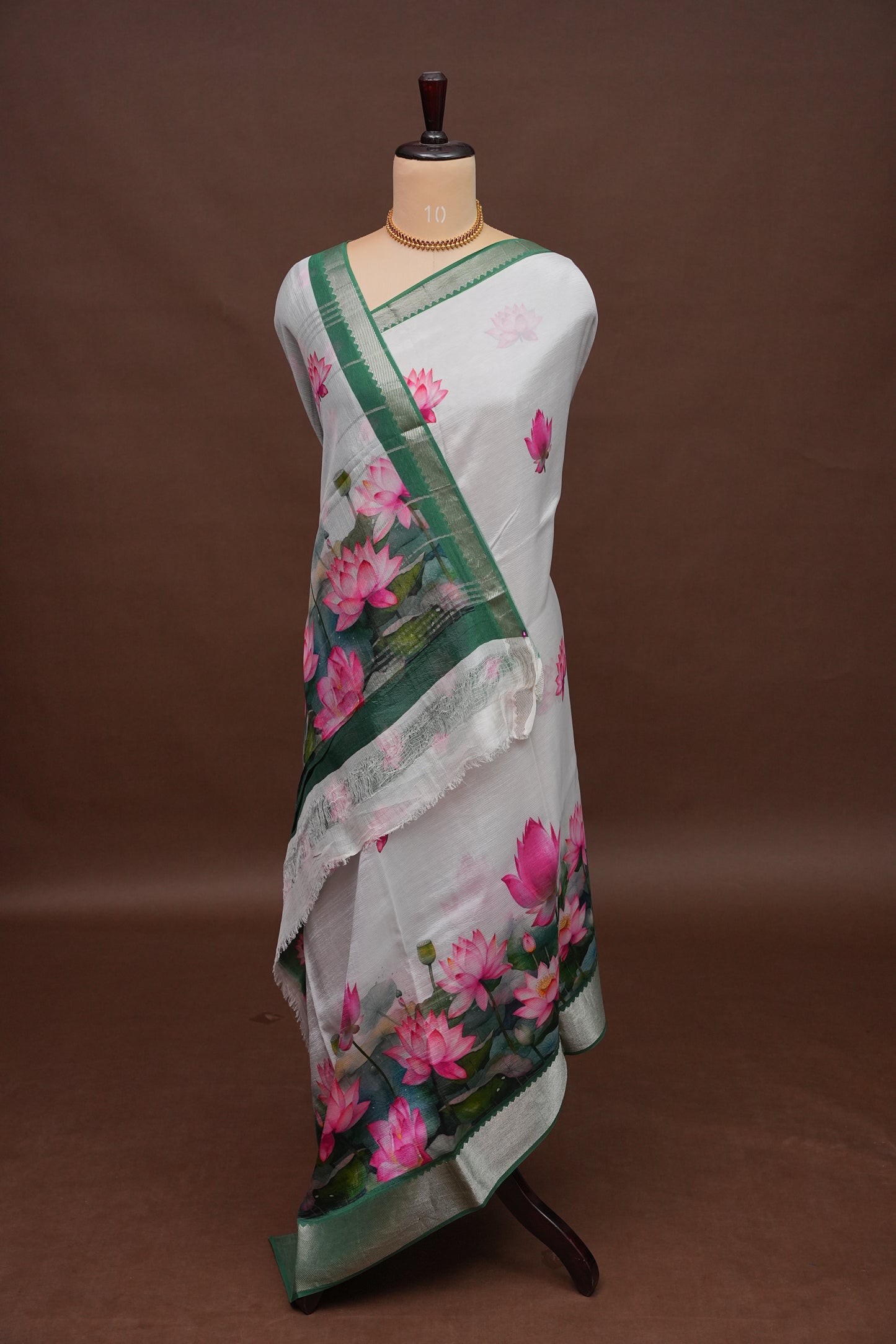 Mangalagiri Printed Silk Saree - Pearl White & Lotus Pink
