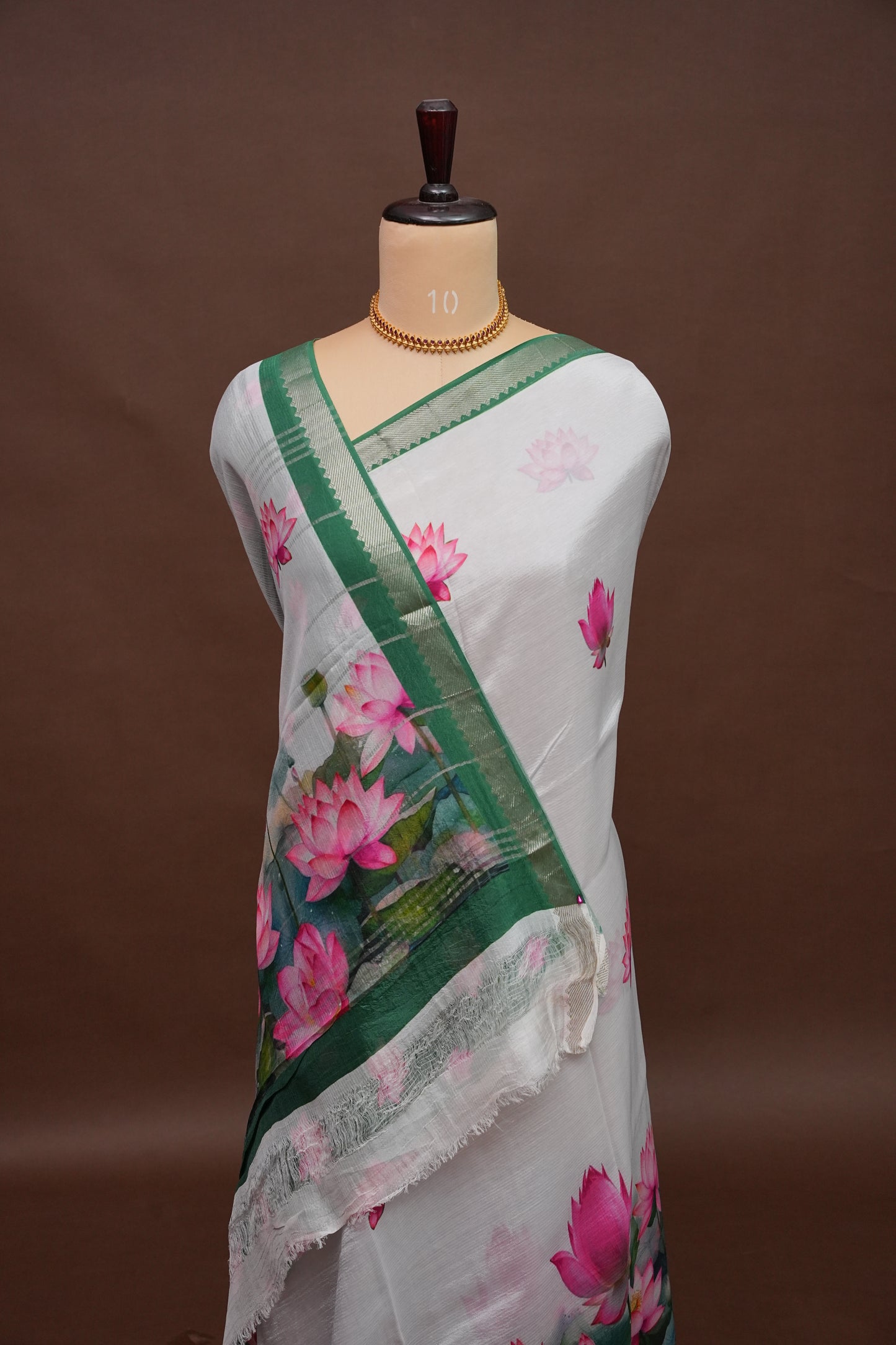 Mangalagiri Printed Silk Saree - Pearl White & Lotus Pink