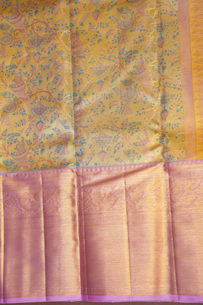 Beige Gold & Baby Pink Pure Tissue Kanchipuram Silk Saree|Silk Mark Certified