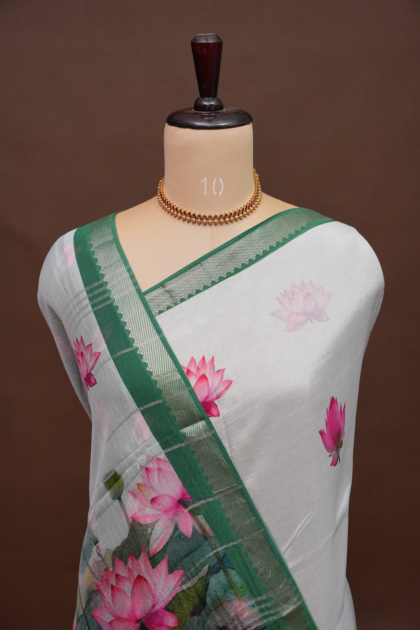 Mangalagiri Printed Silk Saree - Pearl White & Lotus Pink