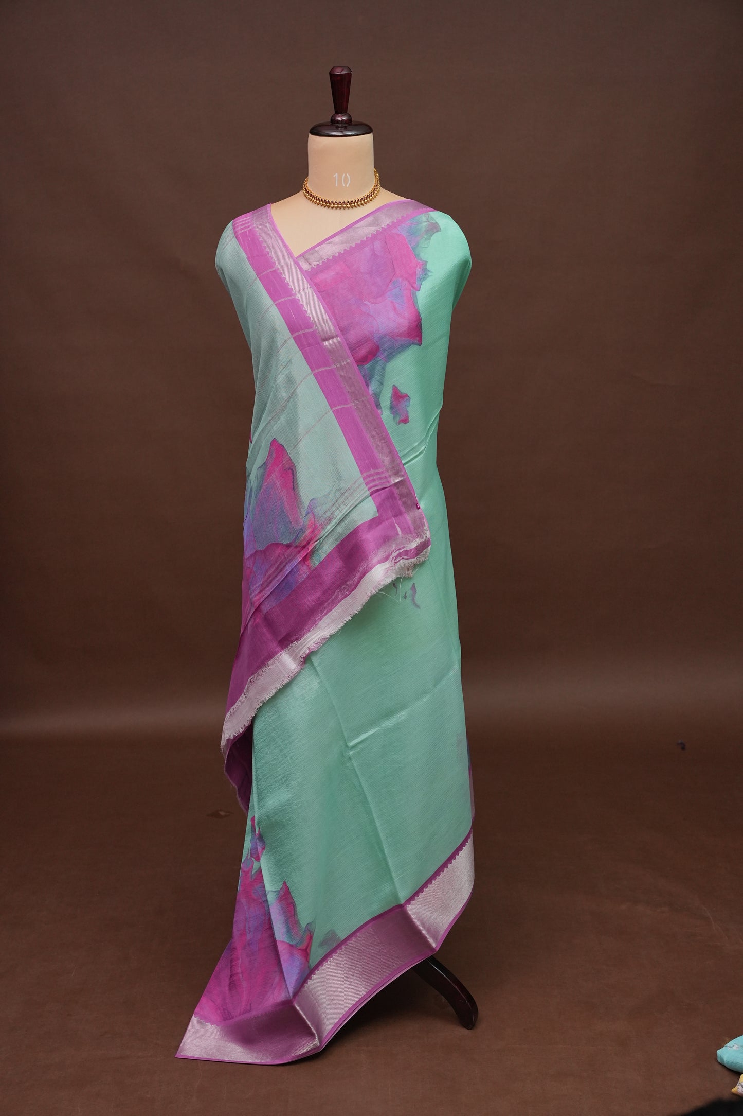 Mangalagiri Printed Silk Saree - Mint Green & Orchid Pink