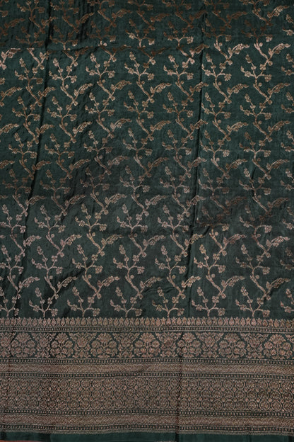 Khaddi Georgette Crepe Silk Saree with Antique Border – Red & Bottle Green