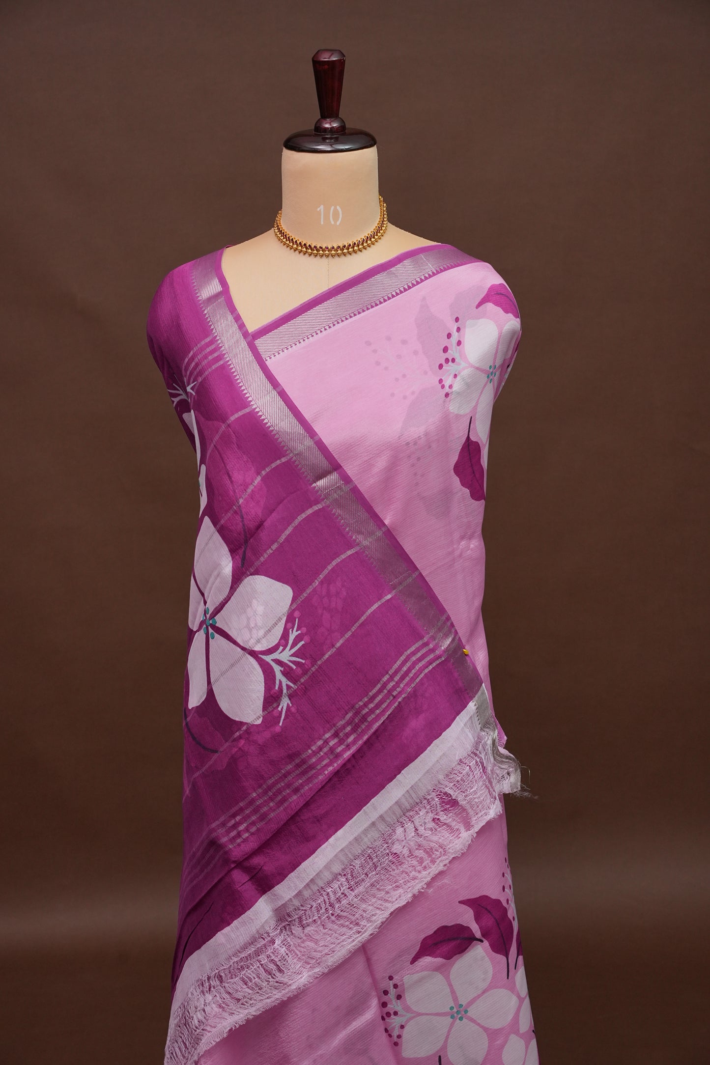 Mangalagiri Printed Silk Saree - Blush Pink & Wine Purple