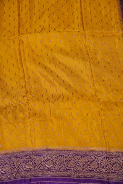 Khaddi Georgette Crepe Silk Saree with Antique Border – Yellow & Purple