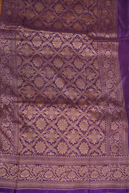 Khaddi Georgette Crepe Silk Saree with Antique Border – Yellow & Purple