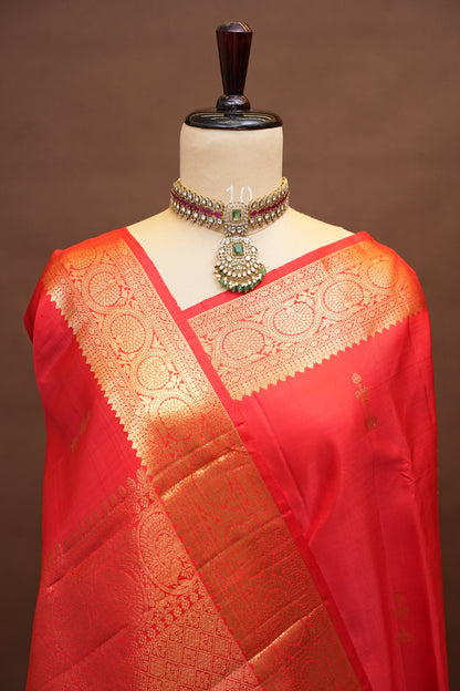 Vibrant Red Pure Kanchivaram Silk Saree with Rich Gold Zari Weave|Silk Mark Certified