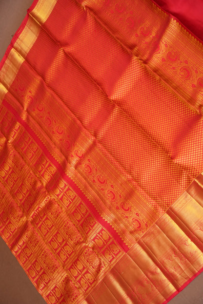 Bridal Red Pure Kanchivaram Silk Saree with Rich Gold Zari Border|Silk Mark Certified