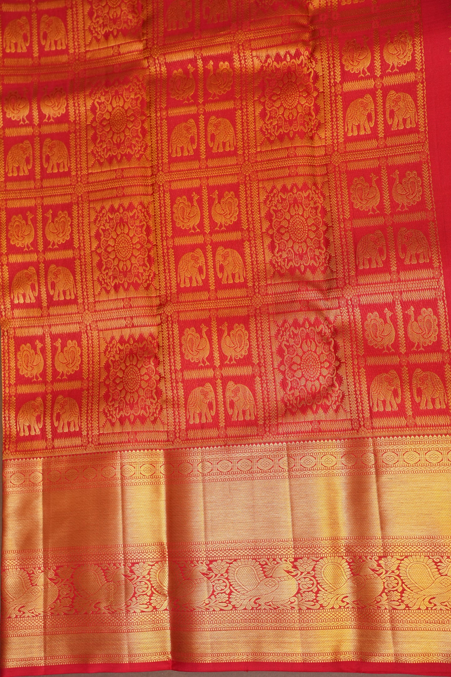 Bridal Red Pure Kanchivaram Silk Saree with Rich Gold Zari Border|Silk Mark Certified