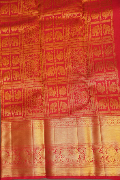 Bridal Red Pure Kanchivaram Silk Saree with Rich Gold Zari Border|Silk Mark Certified