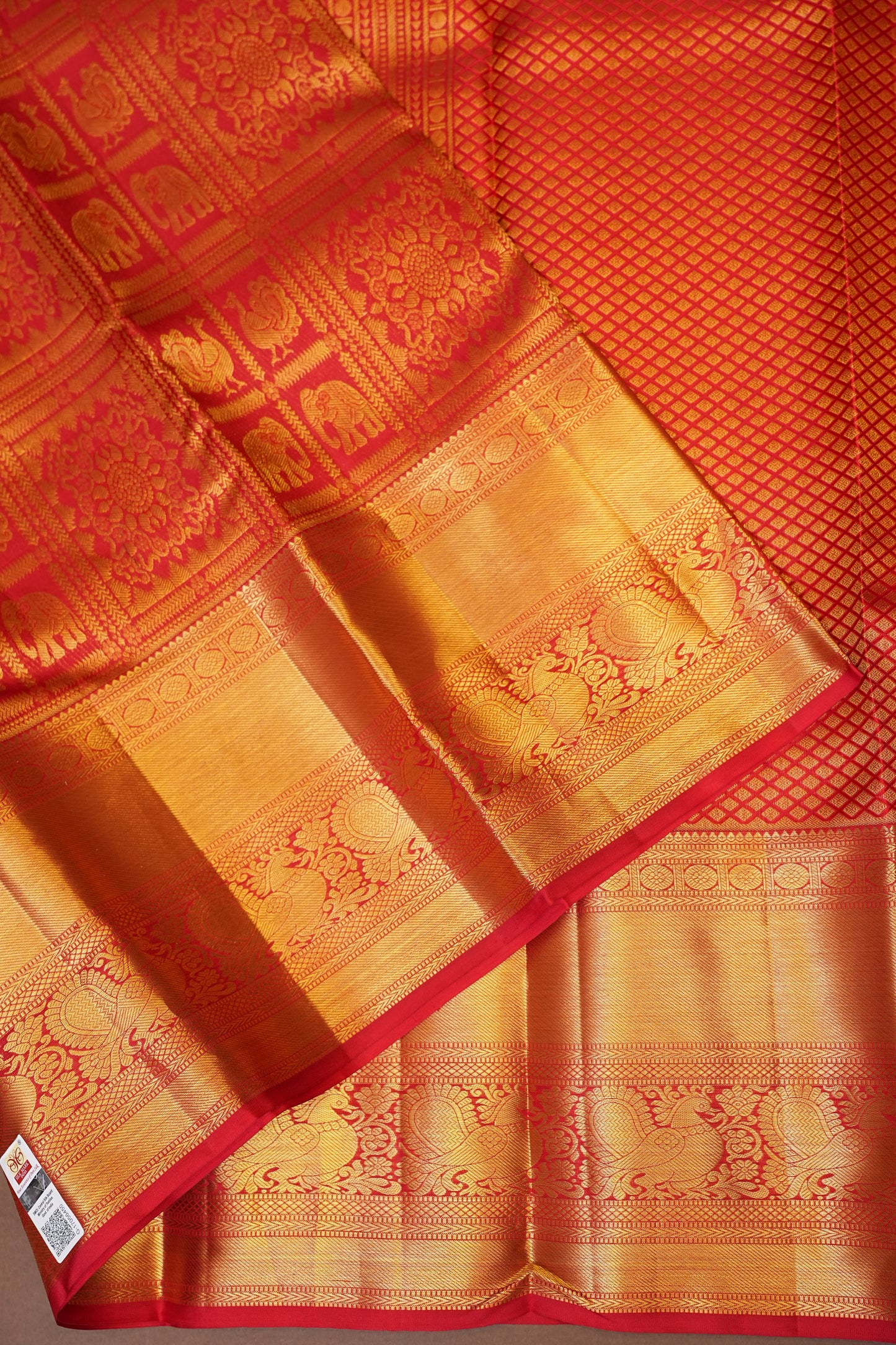 Bridal Red Pure Kanchivaram Silk Saree with Rich Gold Zari Border|Silk Mark Certified