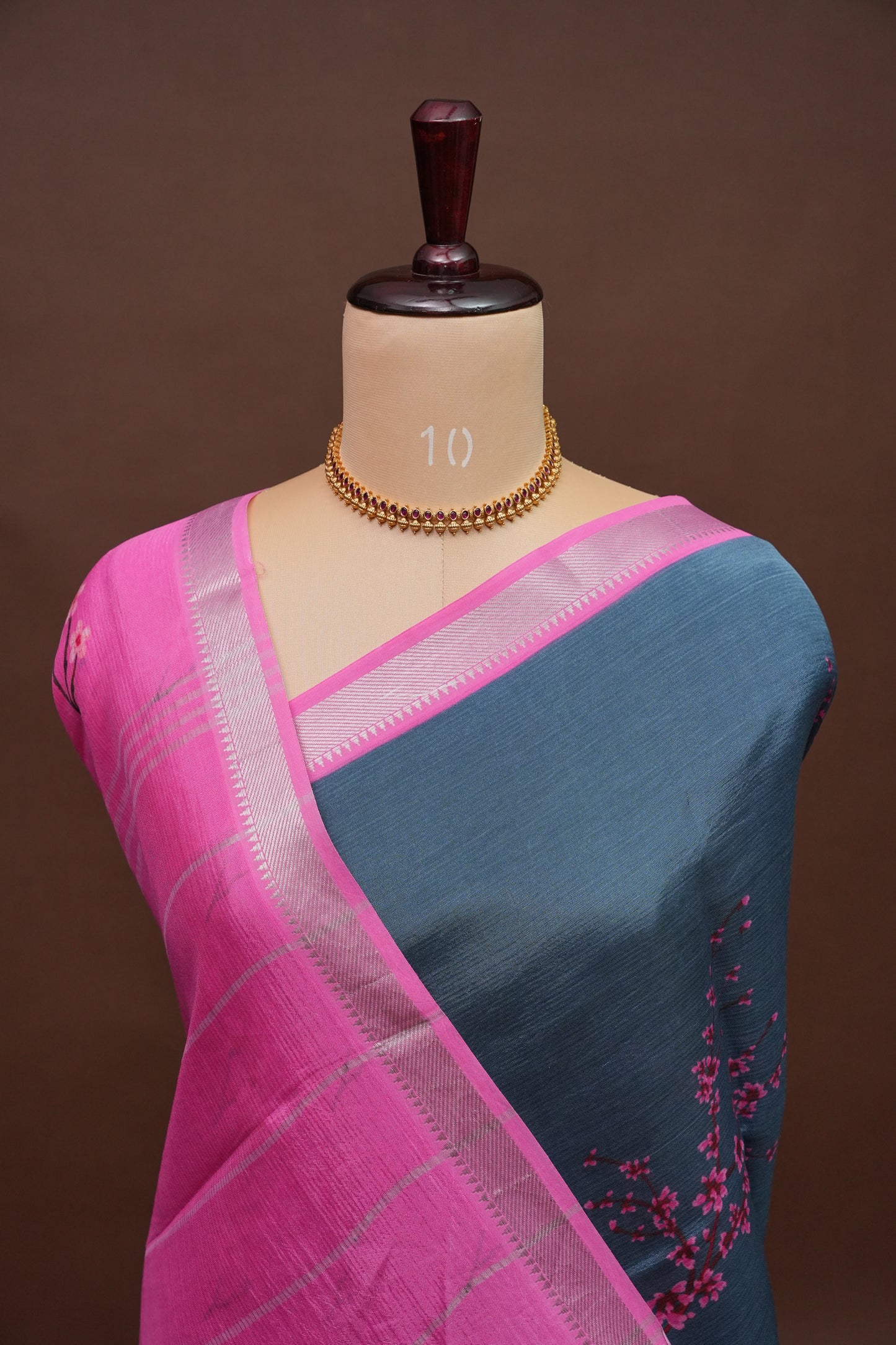 Mangalagiri Printed Silk Saree - Grey & Pink