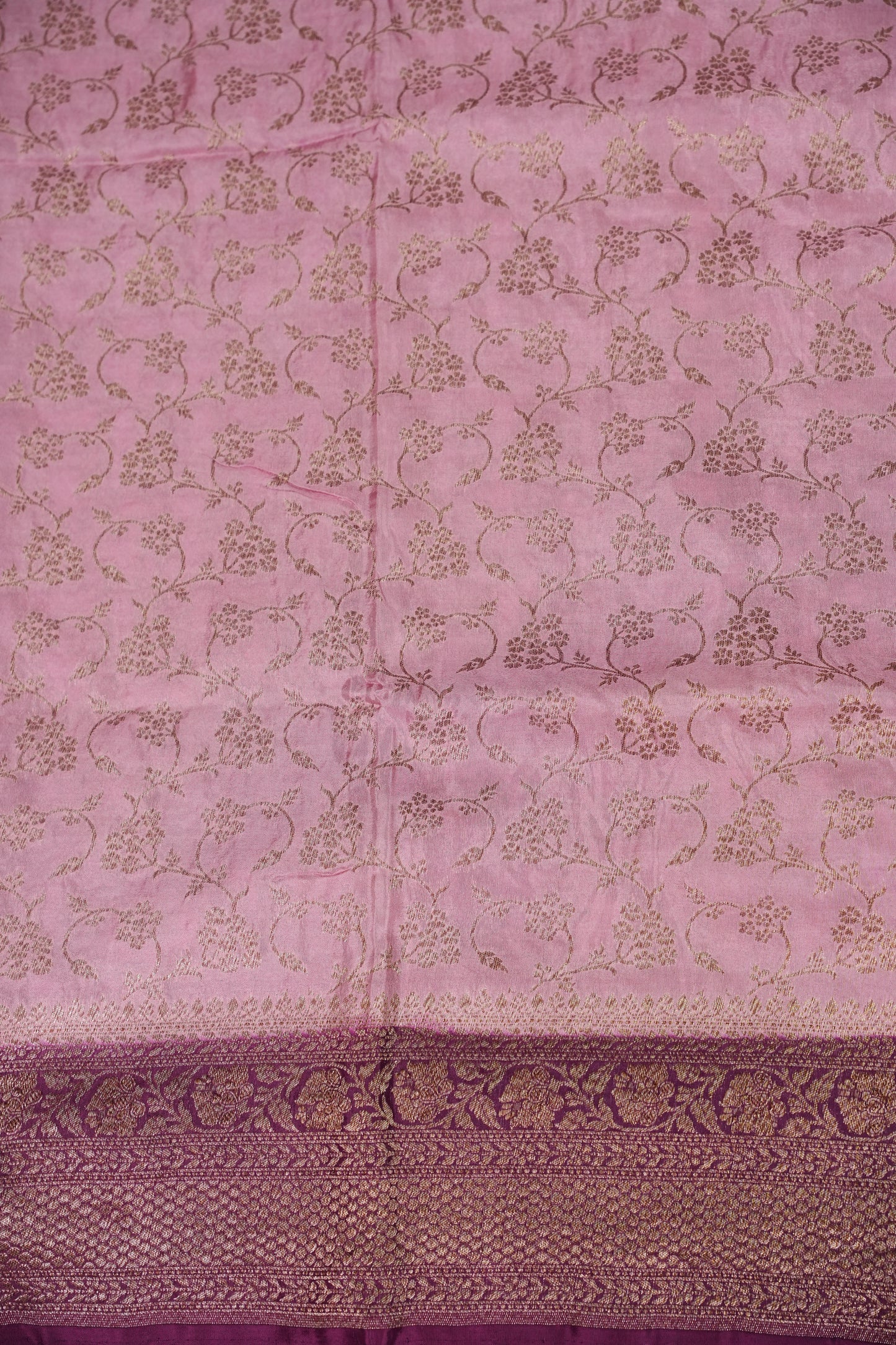 Khaddi Georgette Crepe Silk Saree with Antique Border – Baby Pink & Wine
