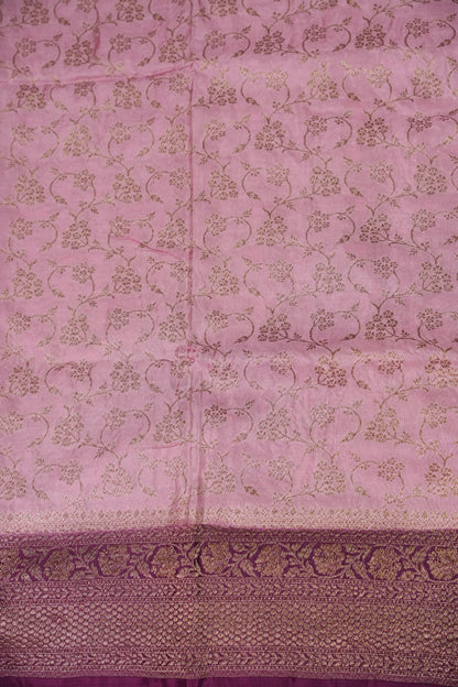 Khaddi Georgette Crepe Silk Saree with Antique Border – Baby Pink & Wine