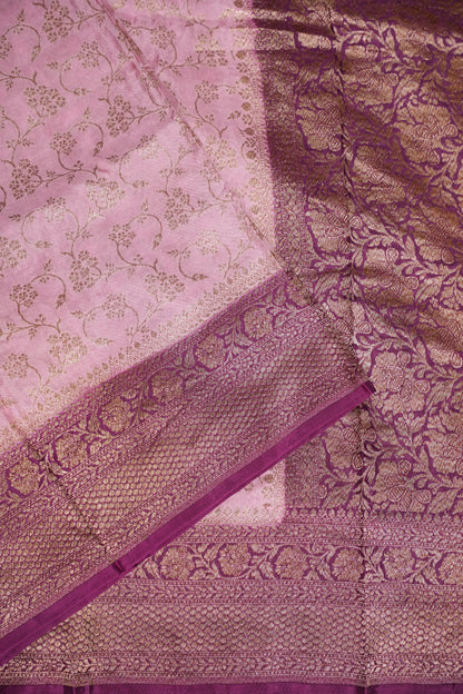 Khaddi Georgette Crepe Silk Saree with Antique Border – Baby Pink & Wine