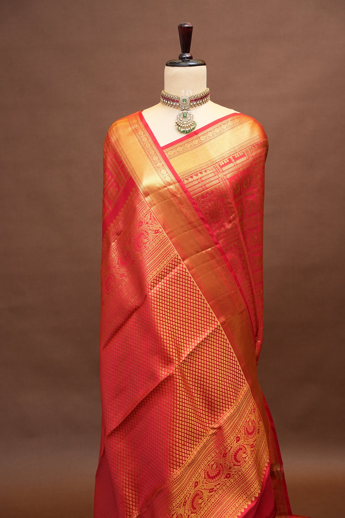 Bridal Red Pure Kanchivaram Silk Saree with Rich Gold Zari Border|Silk Mark Certified