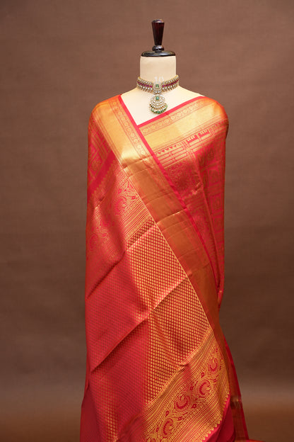 Bridal Red Pure Kanchivaram Silk Saree with Rich Gold Zari Border|Silk Mark Certified