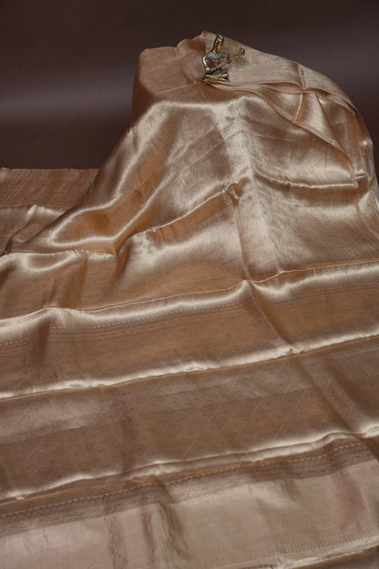 Pure Organza Tissue Banarasi Silk Saree – Champagne Gold | Silk Mark Certified