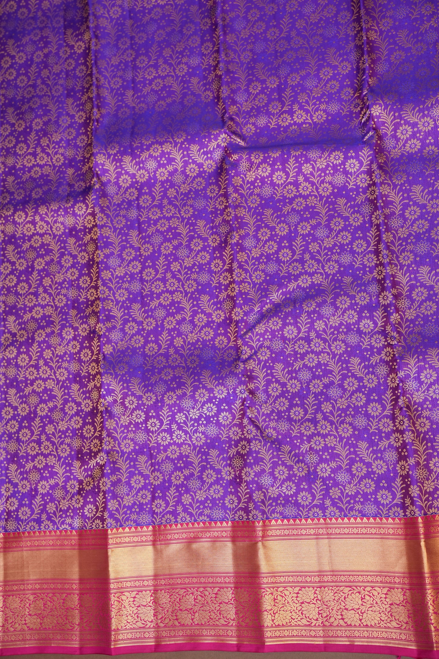Royal Purple & Pink Pure Kanjivaram Silk Saree with Rich Gold Zari Weave|Silk Mark Certified