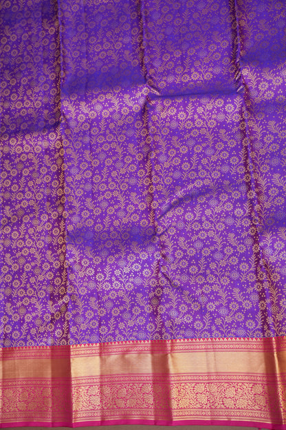 Royal Purple & Pink Pure Kanjivaram Silk Saree with Rich Gold Zari Weave|Silk Mark Certified