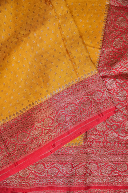Khaddi Georgette Crepe Silk Saree with Antique Border – Yellow & Red