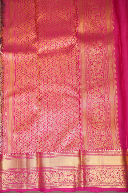 Royal Purple & Pink Pure Kanjivaram Silk Saree with Rich Gold Zari Weave|Silk Mark Certified