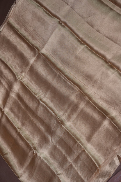 Pure Organza Tissue Banarasi Silk Saree – Champagne Gold | Silk Mark Certified